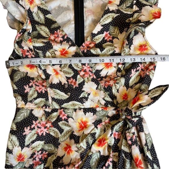 Rebecca Taylor Black Kamea Linen Blend Wrap Dress Tropical Floral Print Size 0 - Picture 12 of 15